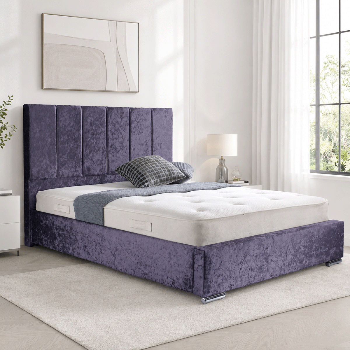 Trafalgar Crushed Fabric Upholstered Bed Frame with slats