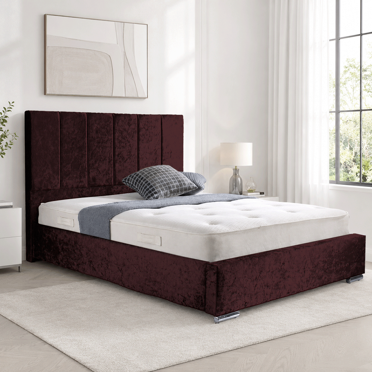 Trafalgar Crushed Fabric Upholstered Bed Frame with slats