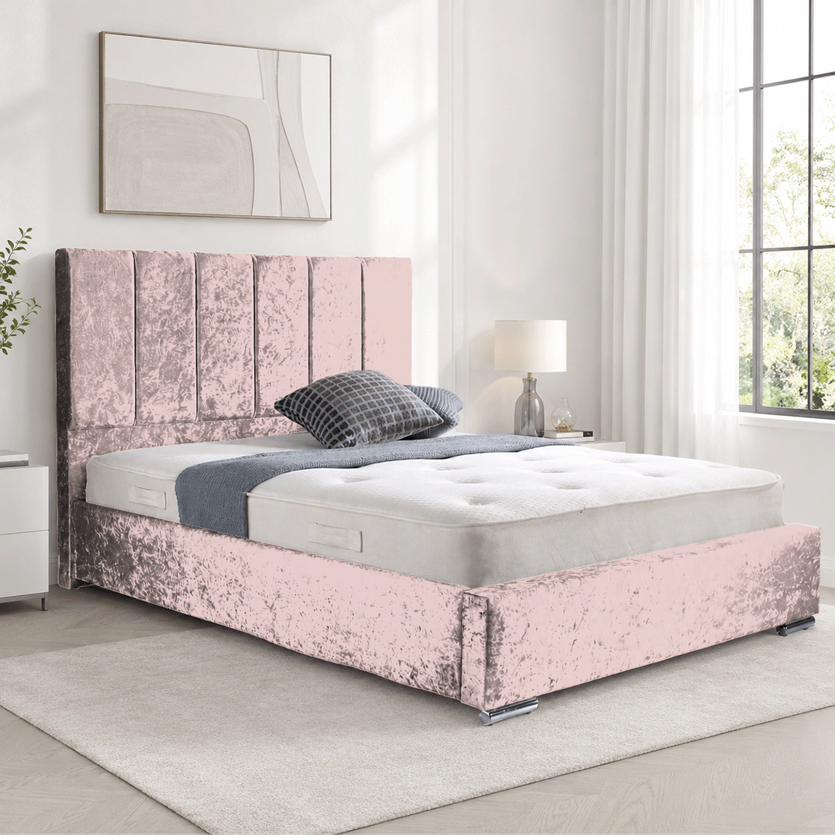 Trafalgar Crushed Fabric Upholstered Bed Frame with slats