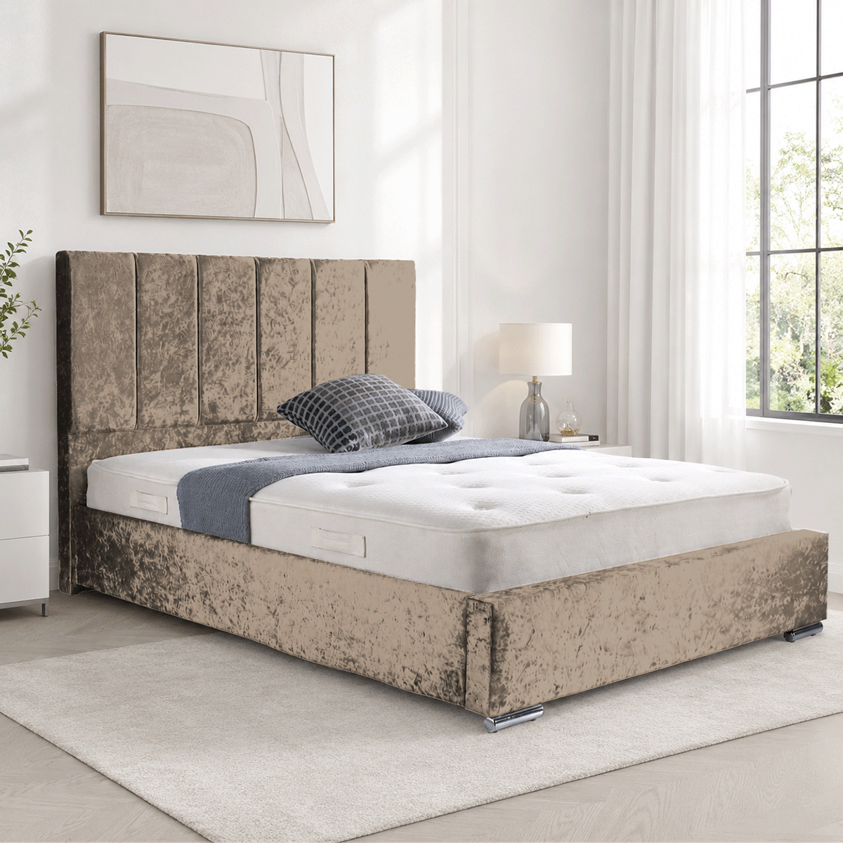 Trafalgar Crushed Fabric Upholstered Bed Frame with slats