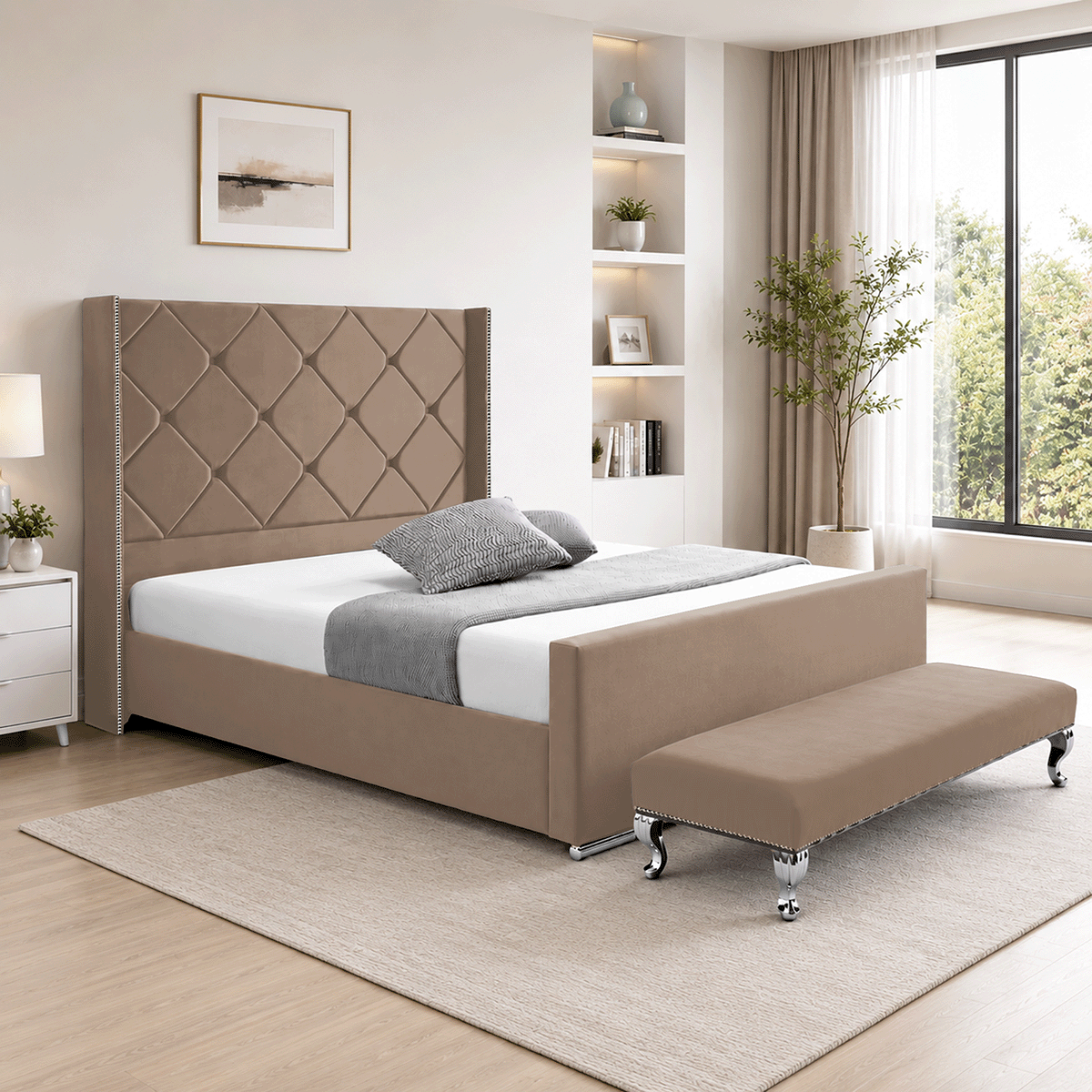 Hilton Plush Velvet Naples Fabric Upholstered Bed Frame