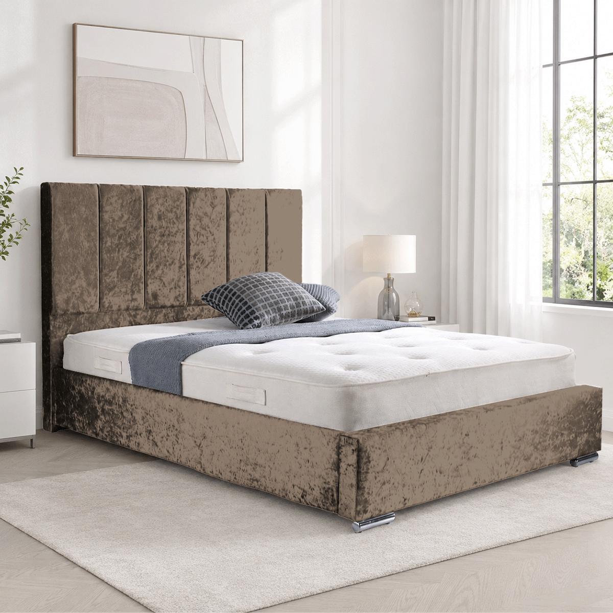 Trafalgar Crushed Fabric Upholstered Bed Frame with slats