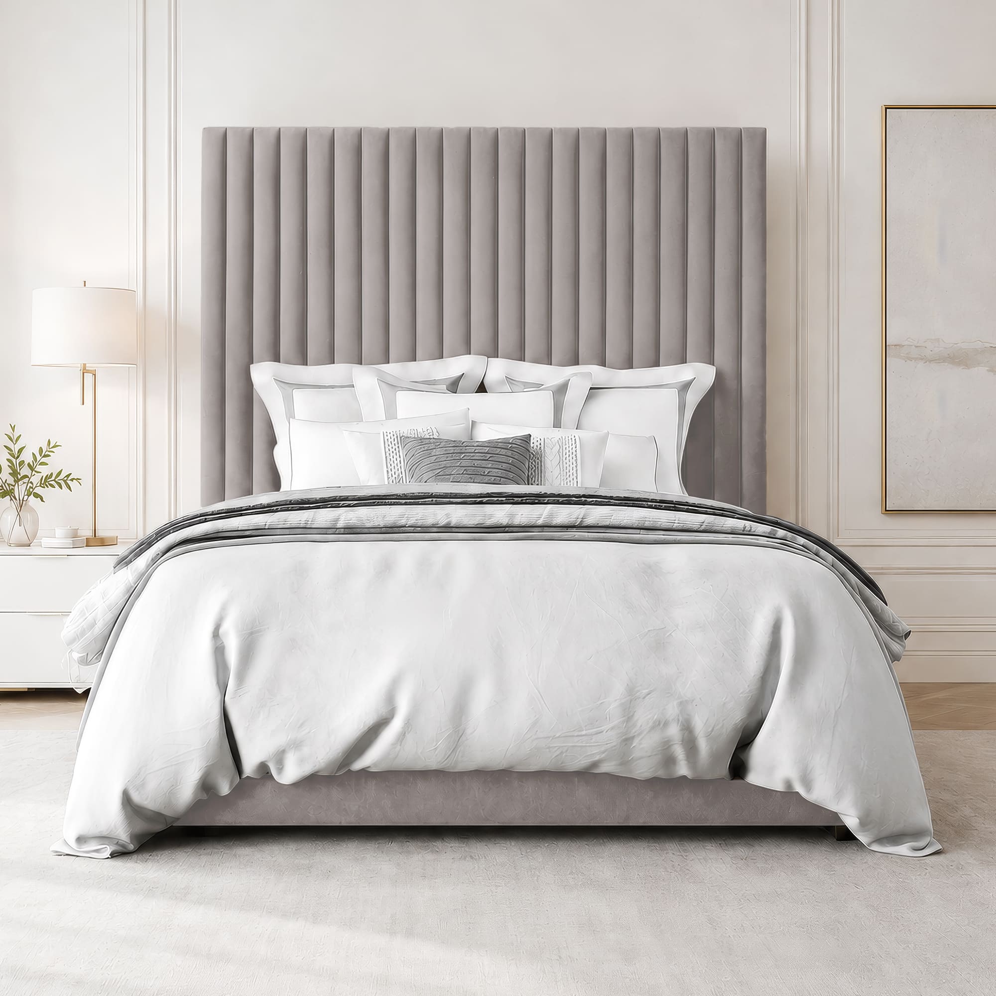 Grace Multi Panel Plush Fabric Ottoman Bed Frame