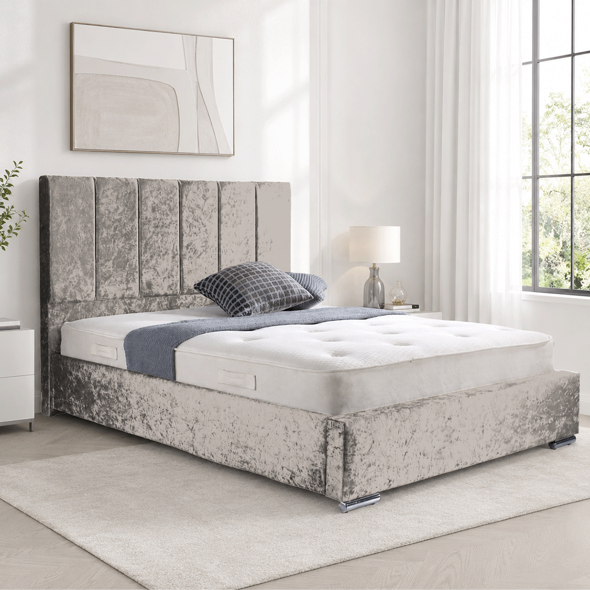 Trafalgar Crushed Fabric Upholstered Bed Frame with slats