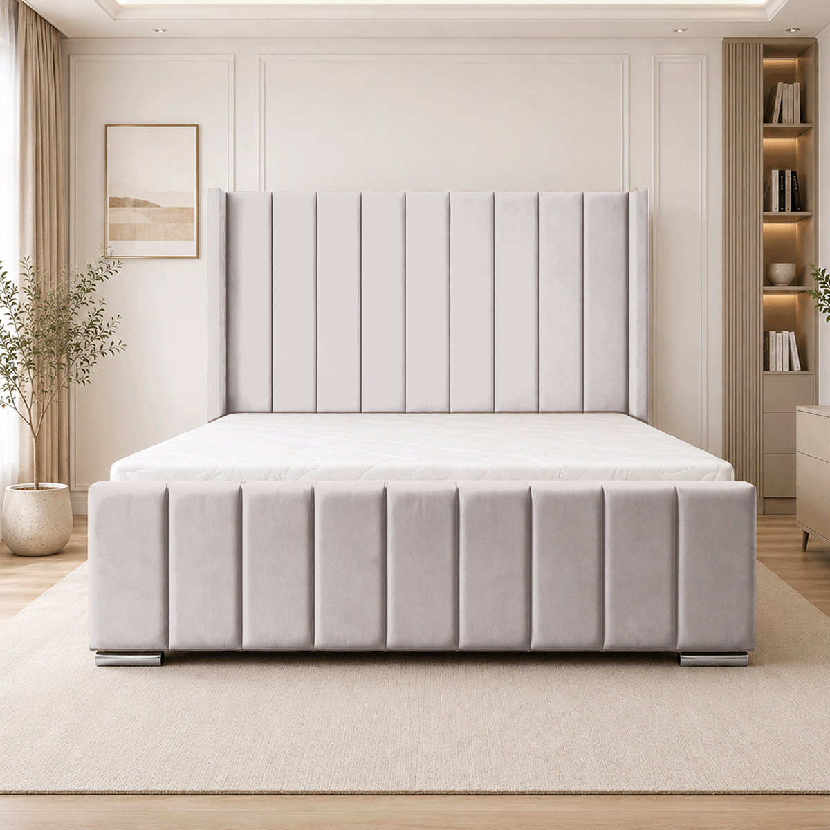 ARIZONA Chenille Fabric Upholstered Bed Frame with slats
