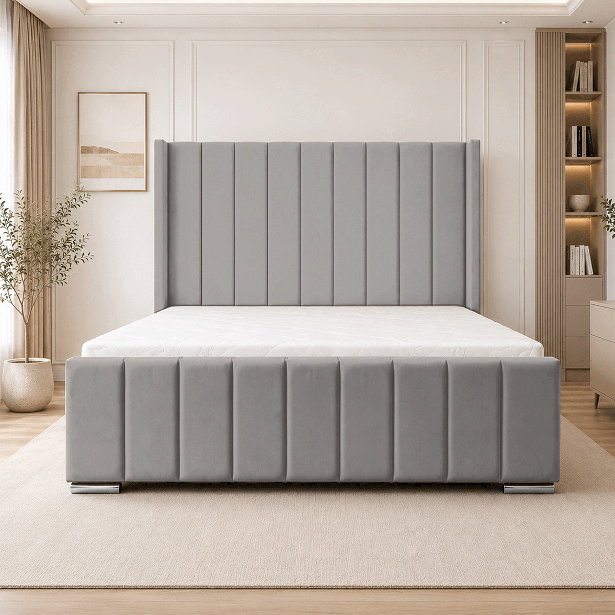 ARIZONA Chenille Fabric Upholstered Bed Frame with slats