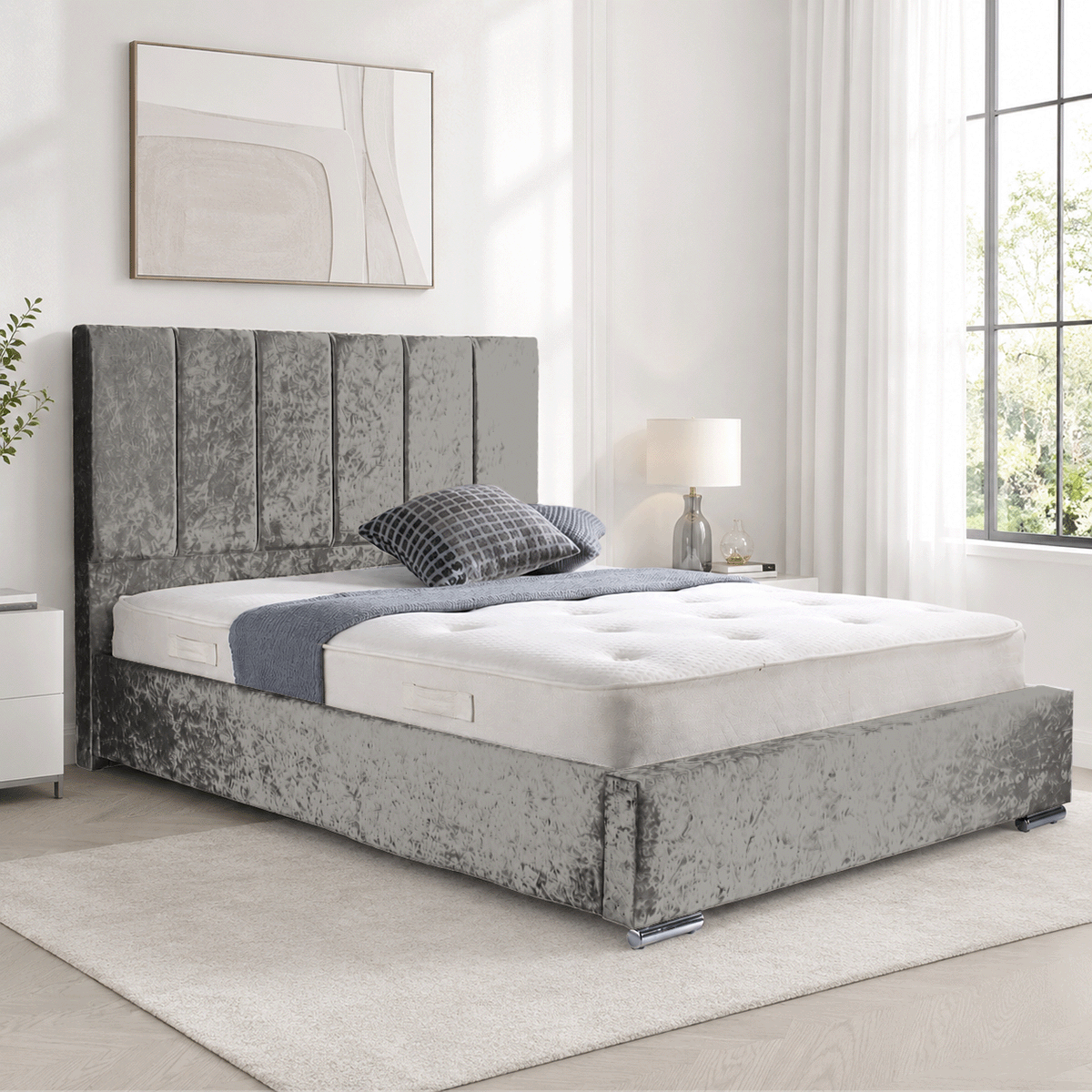 Trafalgar Crushed Fabric Upholstered Bed Frame with slats
