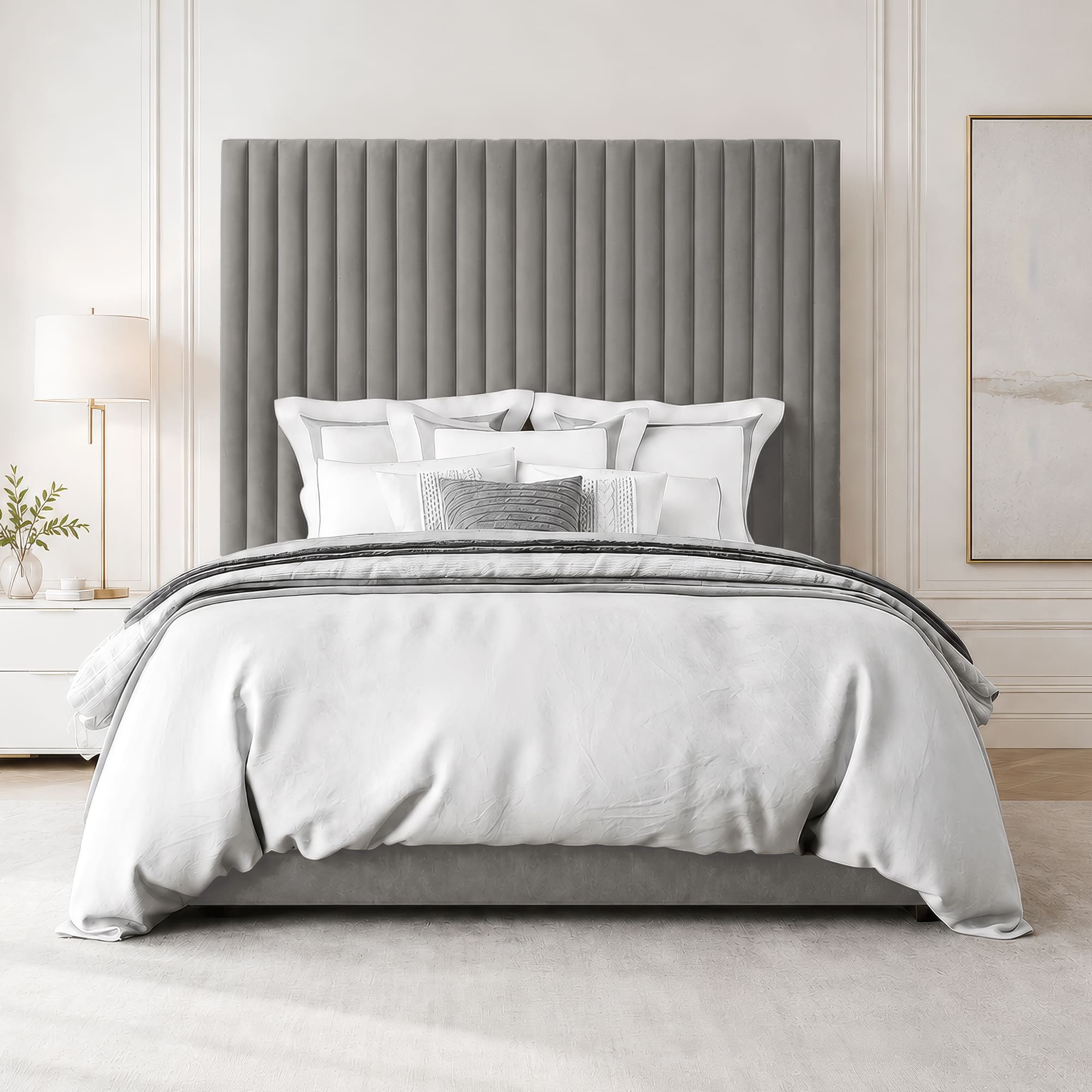 Grace Multi Panel Plush Fabric Ottoman Bed Frame