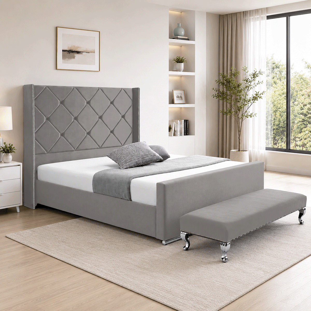 Hilton Plush Velvet Naples Fabric Upholstered Bed Frame
