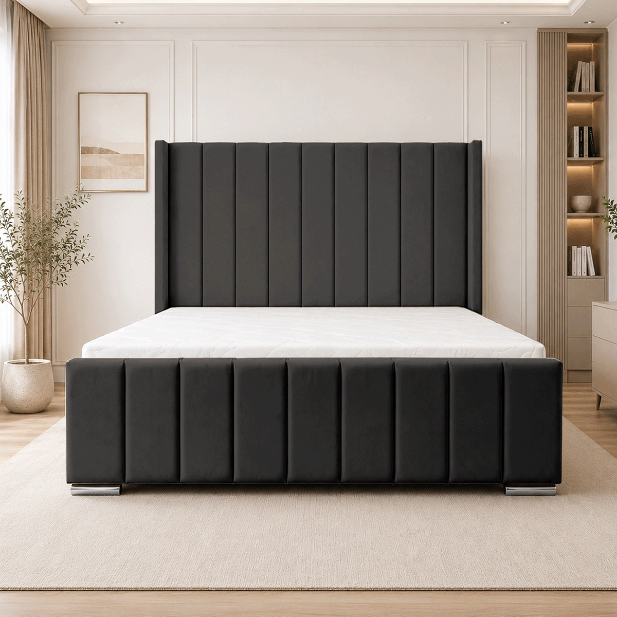 ARIZONA Chenille Fabric Upholstered Bed Frame with slats