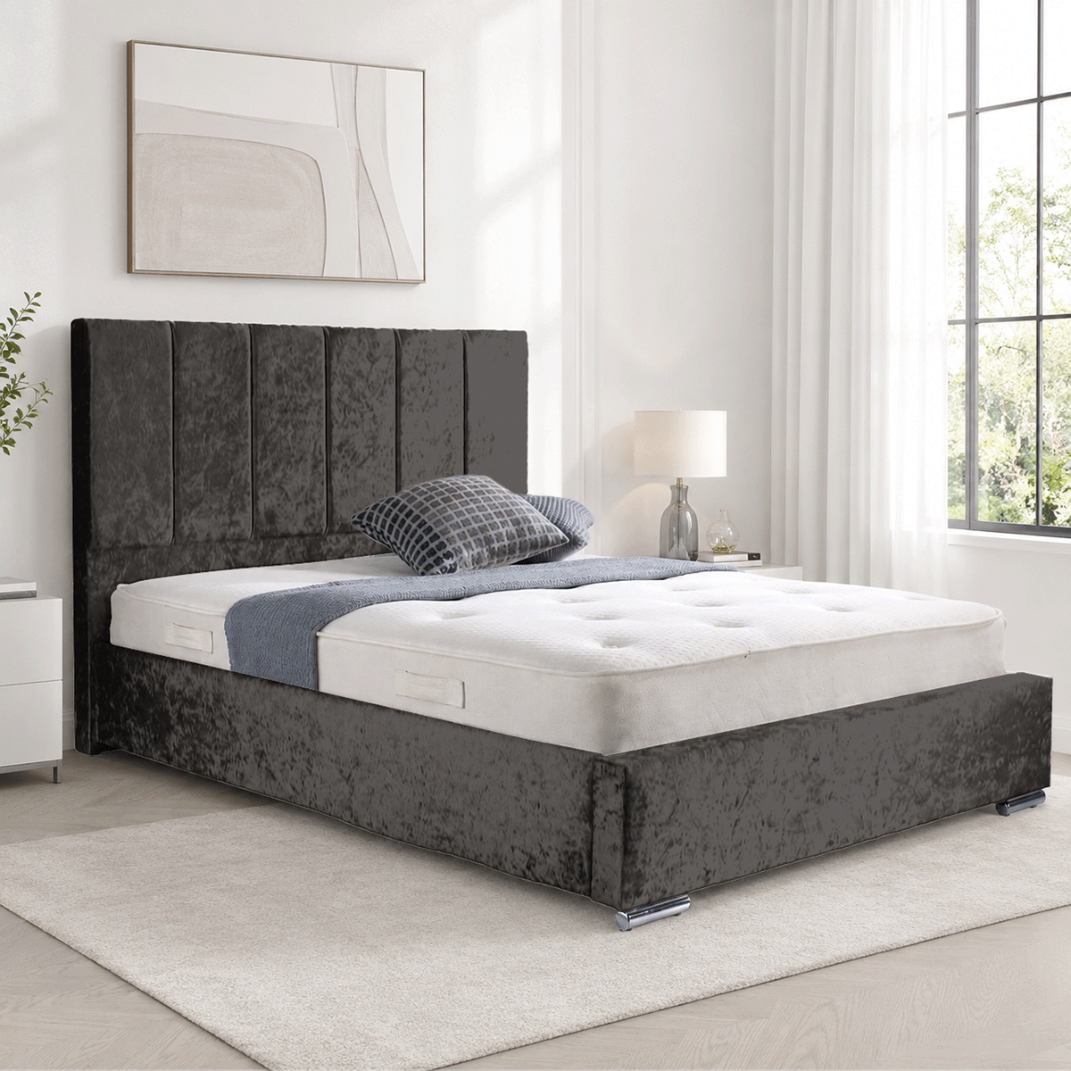 Trafalgar Crushed Fabric Upholstered Bed Frame with slats