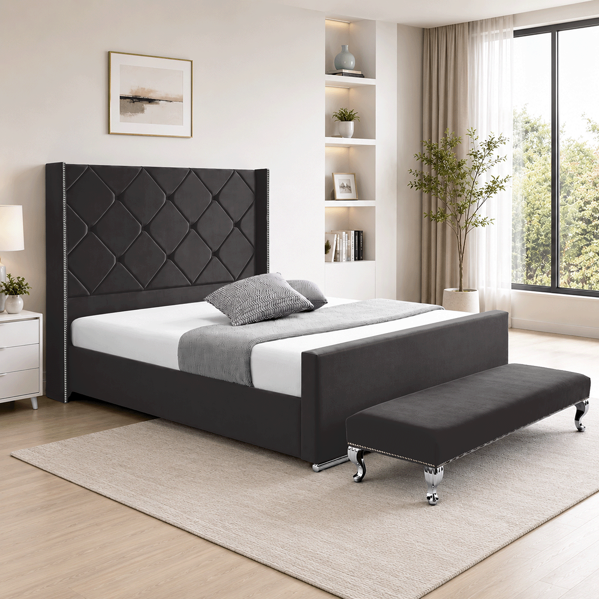Hilton Plush Velvet Naples Fabric Upholstered Bed Frame