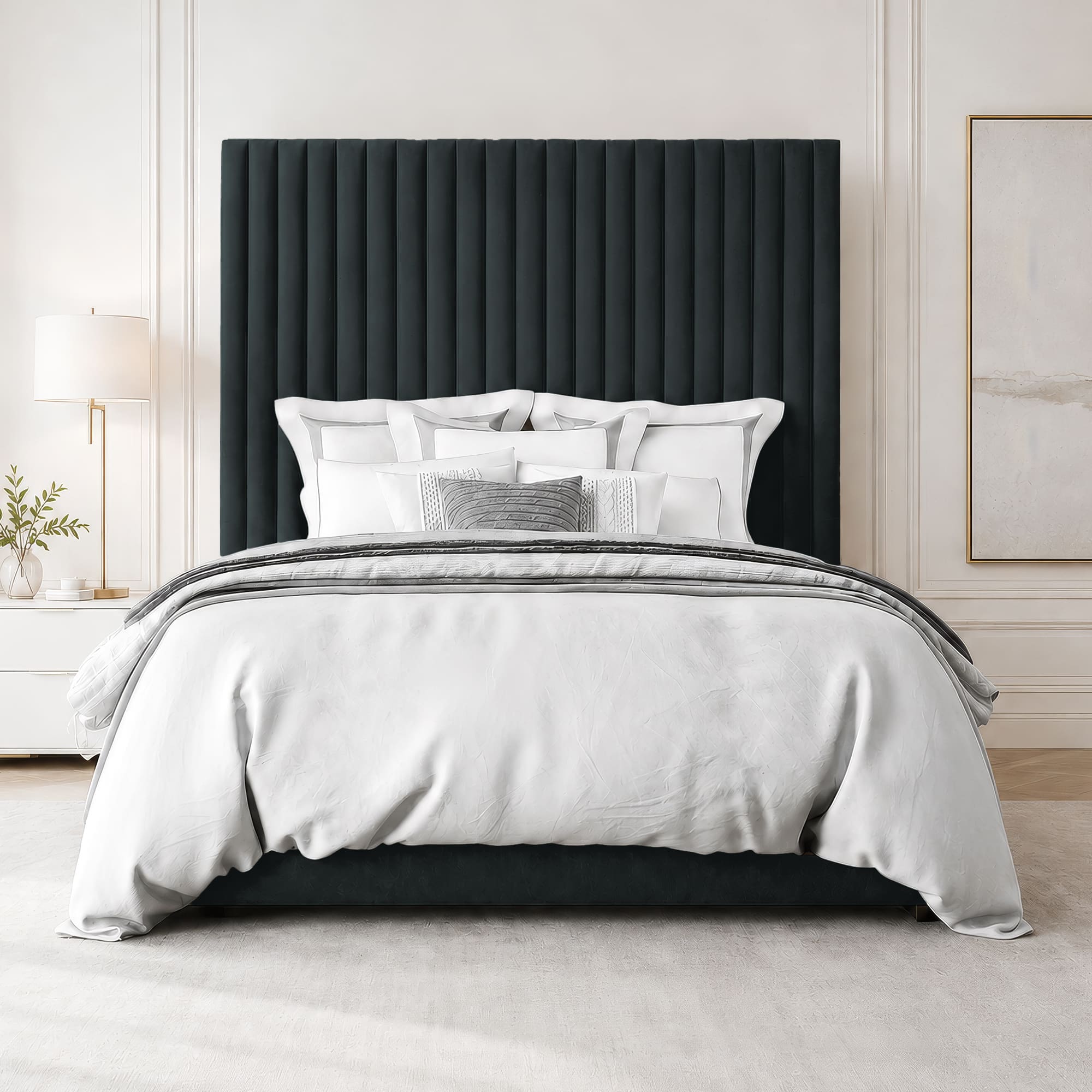 Grace Multi Panel Plush Fabric Ottoman Bed Frame