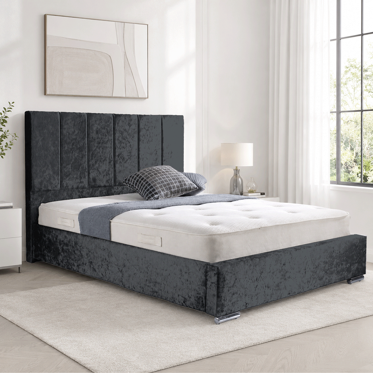 Trafalgar Crushed Fabric Upholstered Bed Frame with slats
