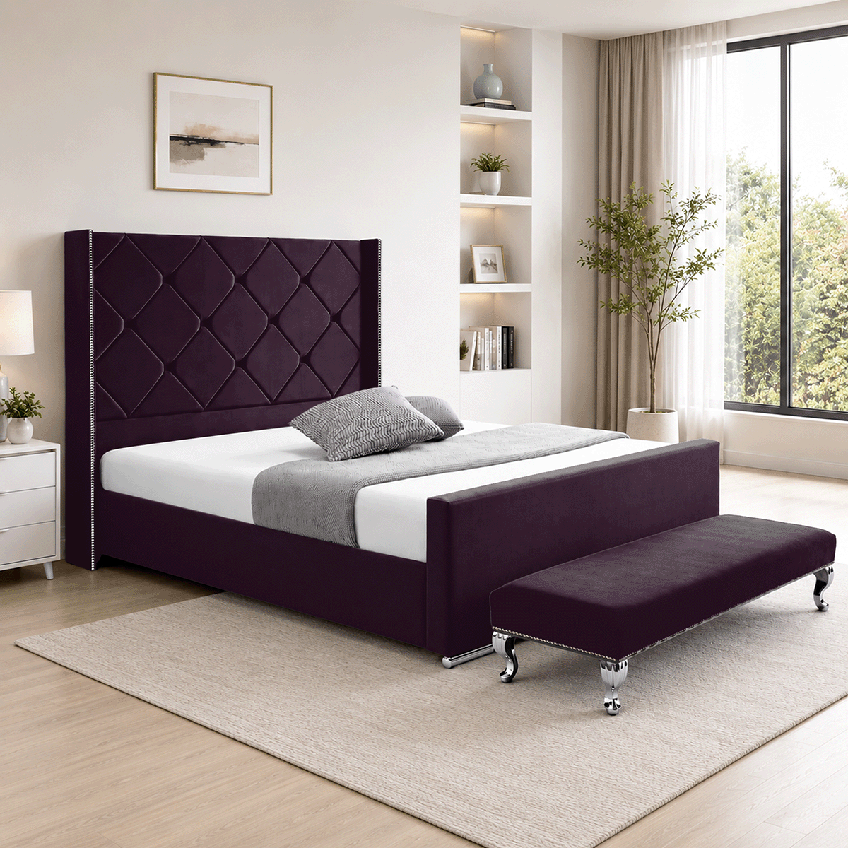 Hilton Plush Velvet Naples Fabric Upholstered Bed Frame