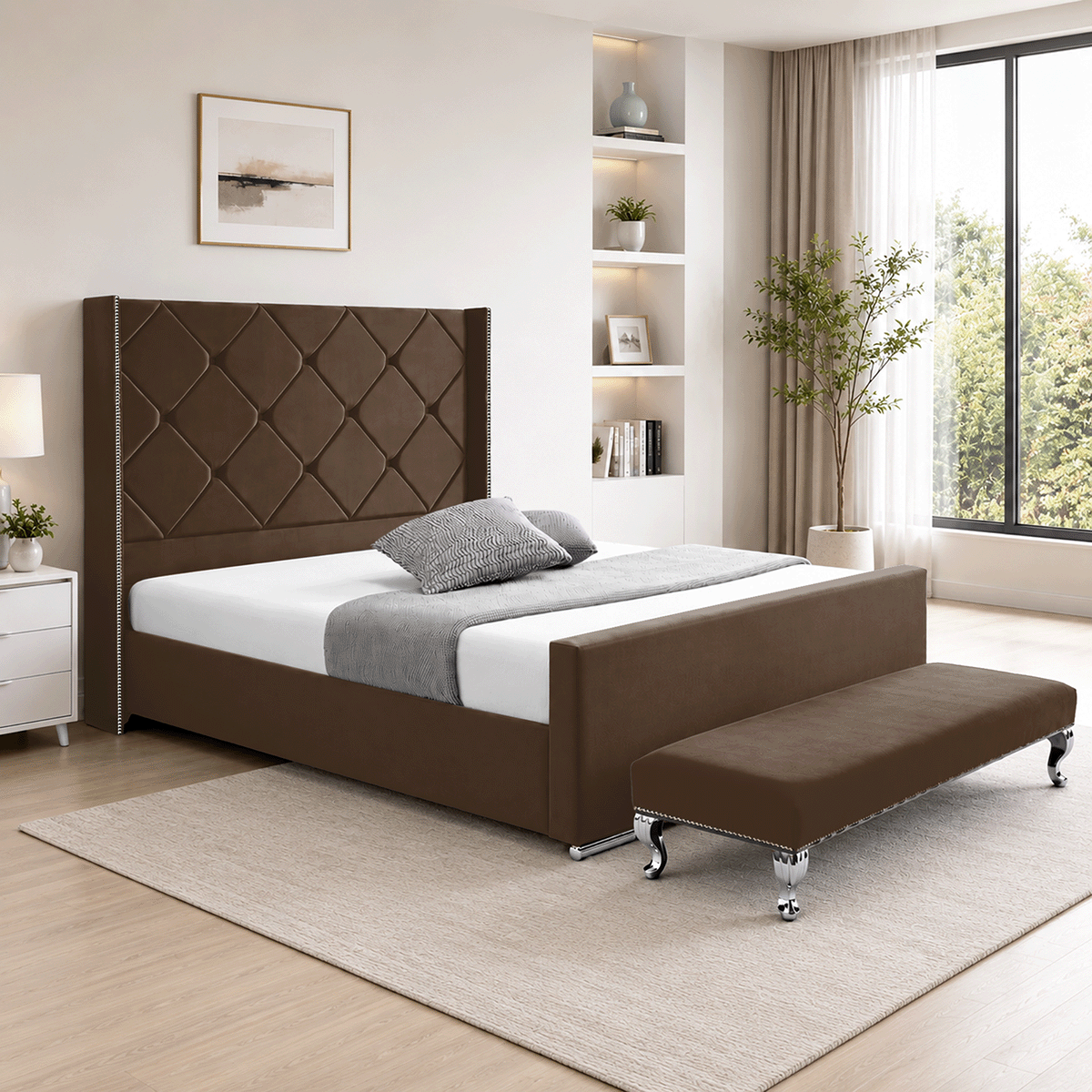 Hilton Plush Velvet Naples Fabric Upholstered Bed Frame