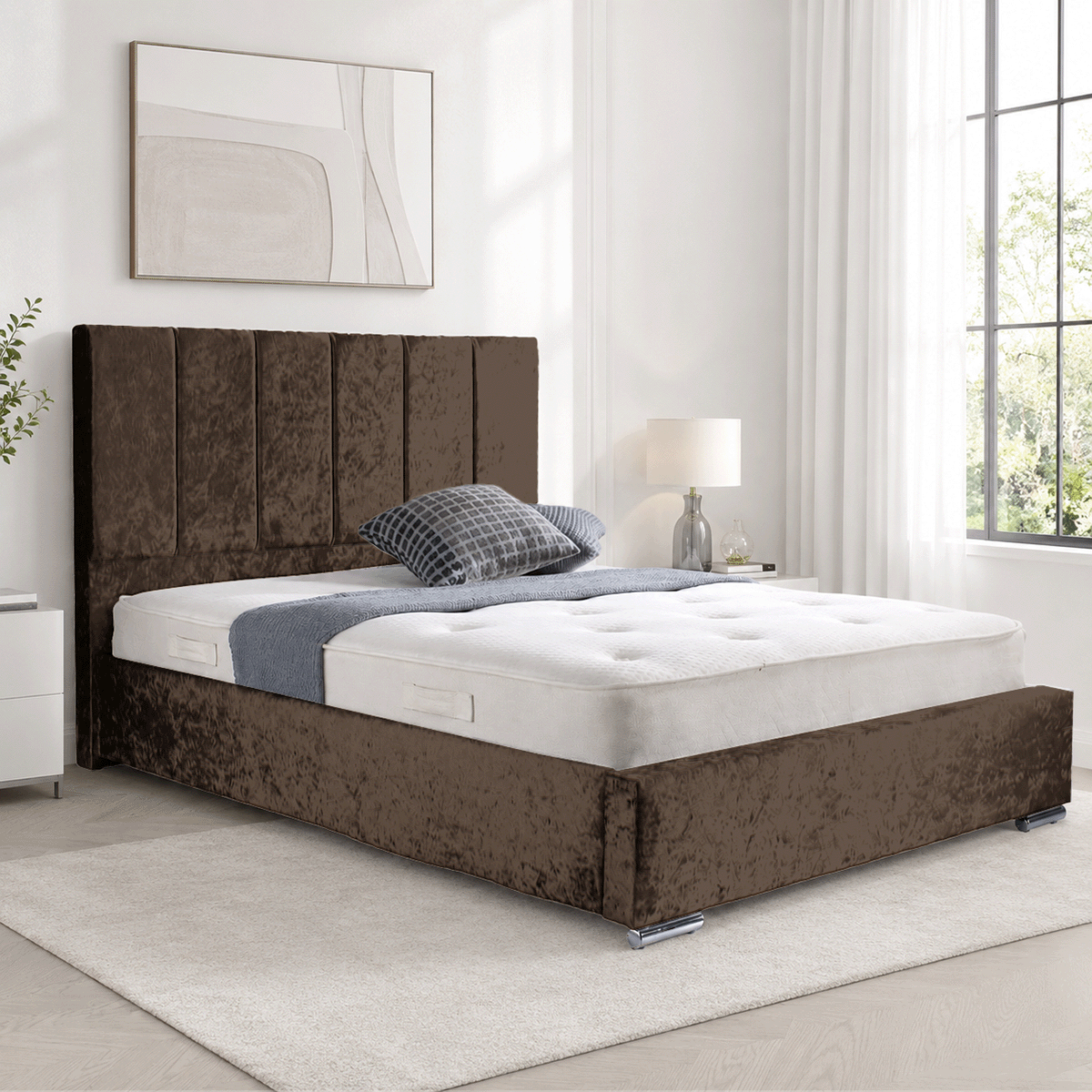 Trafalgar Crushed Fabric Upholstered Bed Frame with slats
