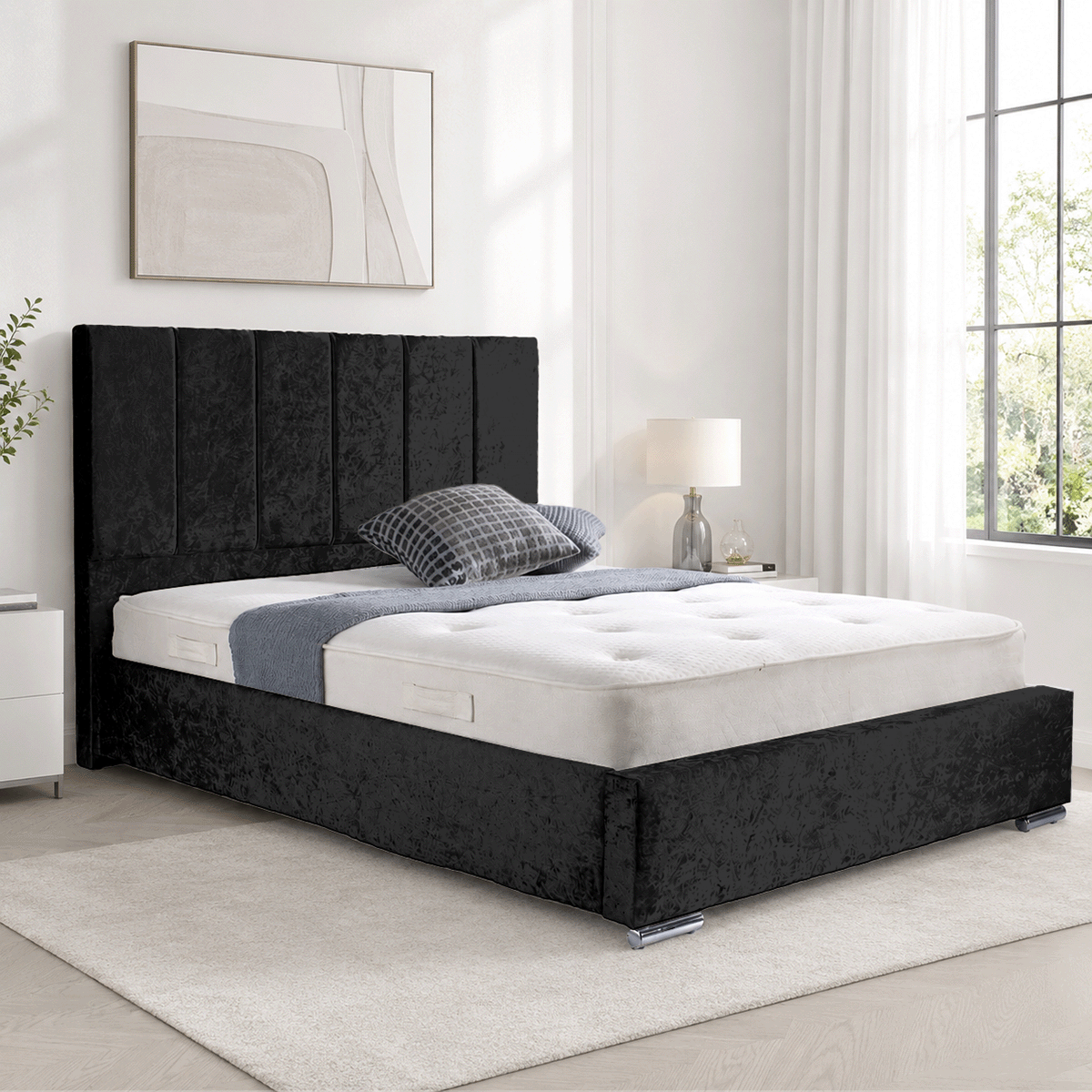 Trafalgar Crushed Fabric Upholstered Bed Frame with slats