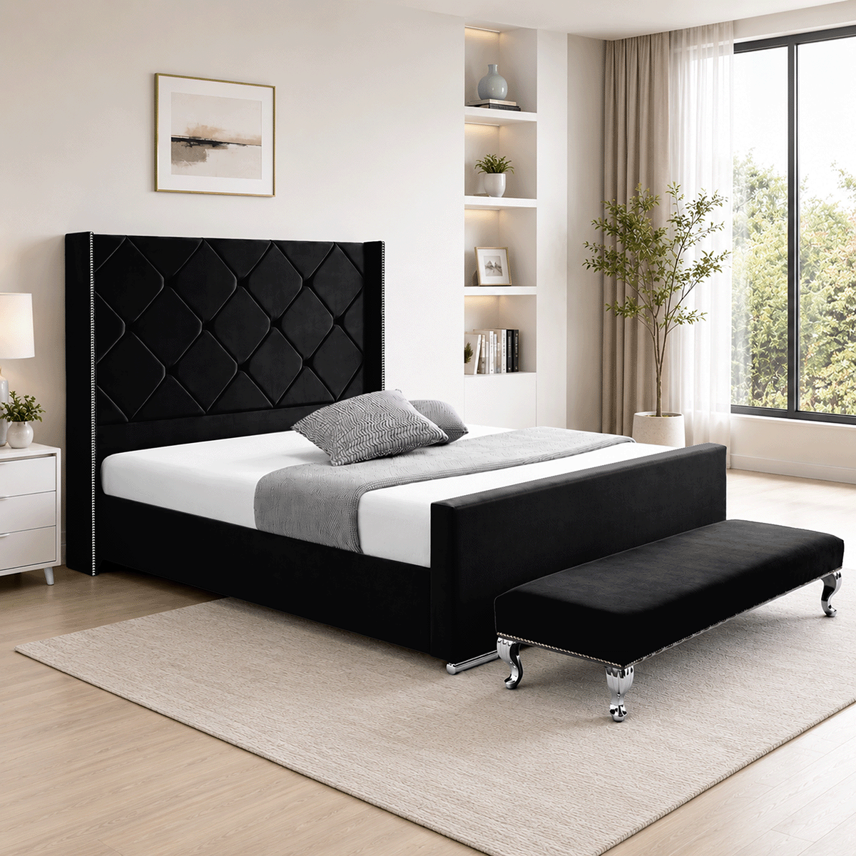 Hilton Plush Velvet Naples Fabric Upholstered Bed Frame