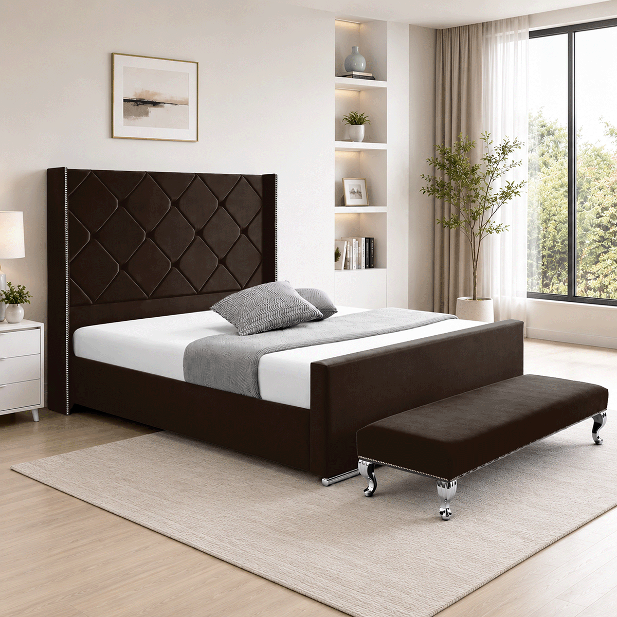 Hilton Plush Velvet Naples Fabric Upholstered Bed Frame