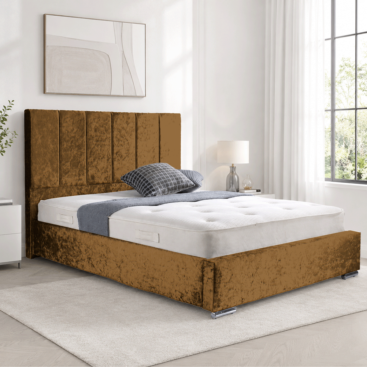 Trafalgar Crushed Fabric Upholstered Bed Frame with slats