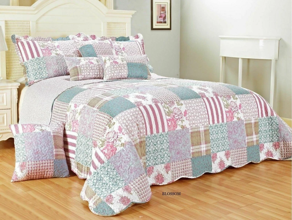 Patchwork 3 Piece Quilted Bedspread Set