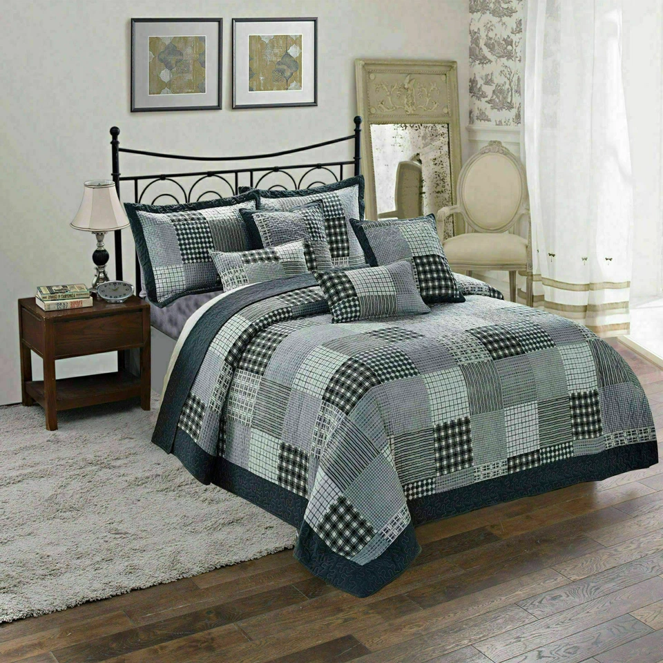 Patchwork 3 Piece Quilted Bedspread Set