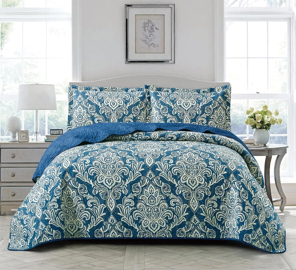 Patchwork 3 Piece Quilted Bedspread Set