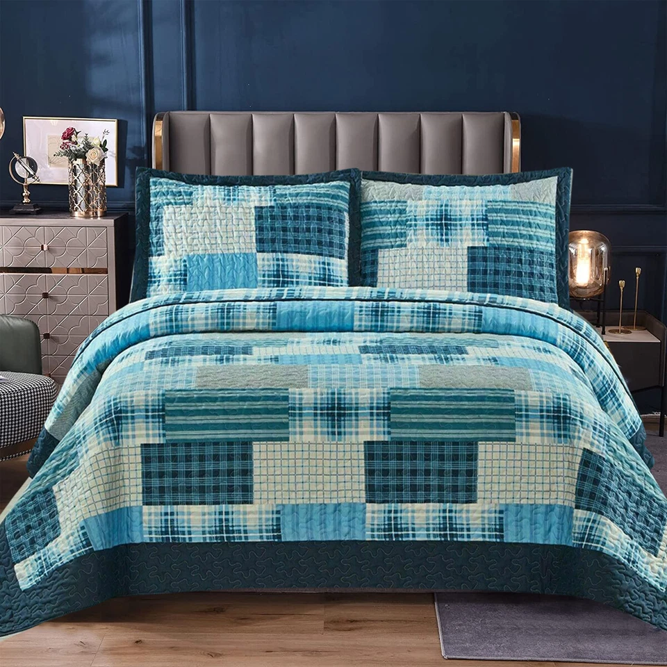 Patchwork 3 Piece Quilted Bedspread Set