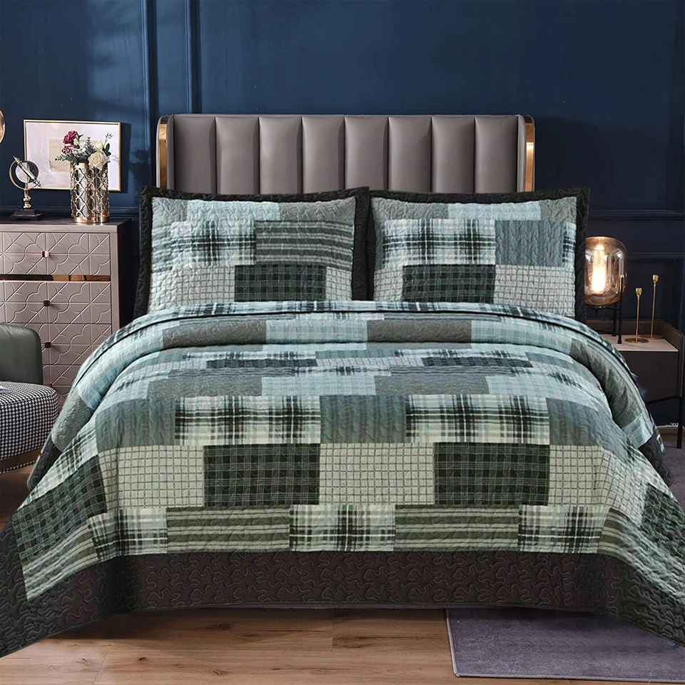 Patchwork 3 Piece Quilted Bedspread Set