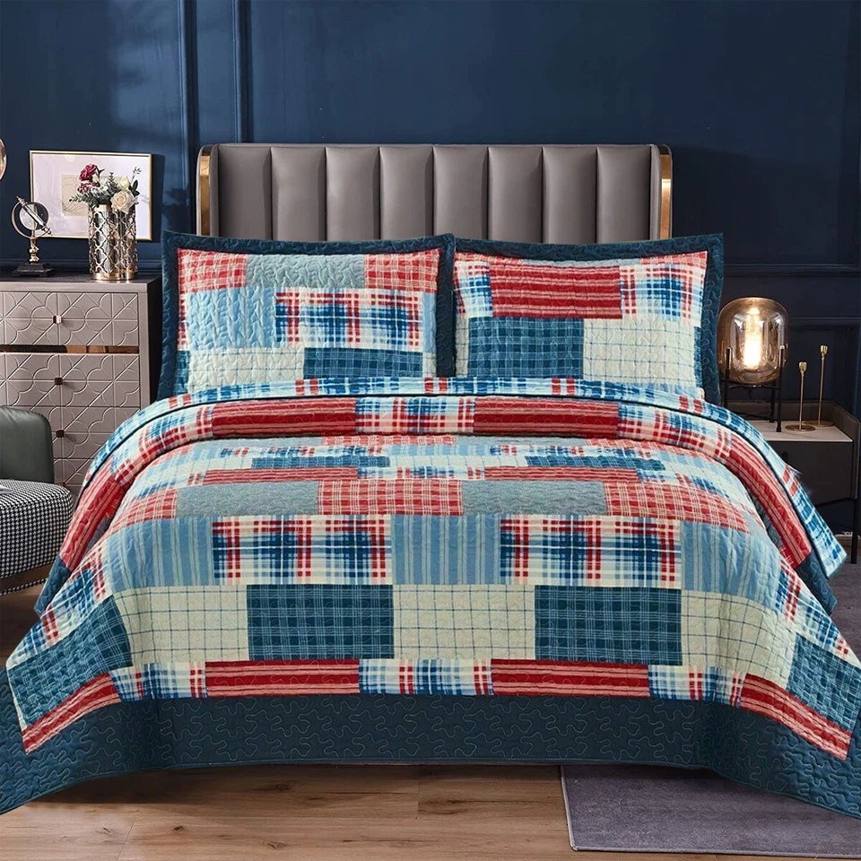 Patchwork 3 Piece Quilted Bedspread Set