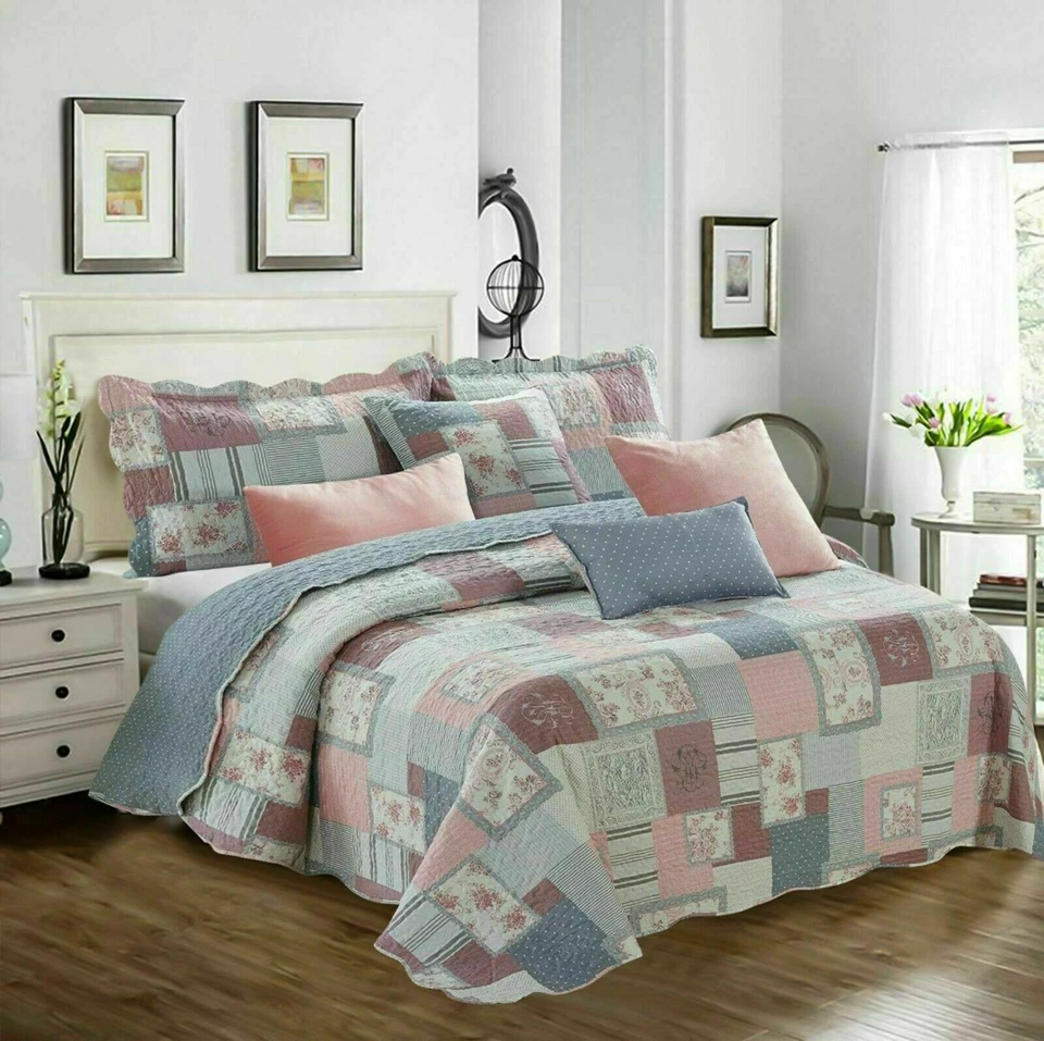 Patchwork 3 Piece Quilted Bedspread Set