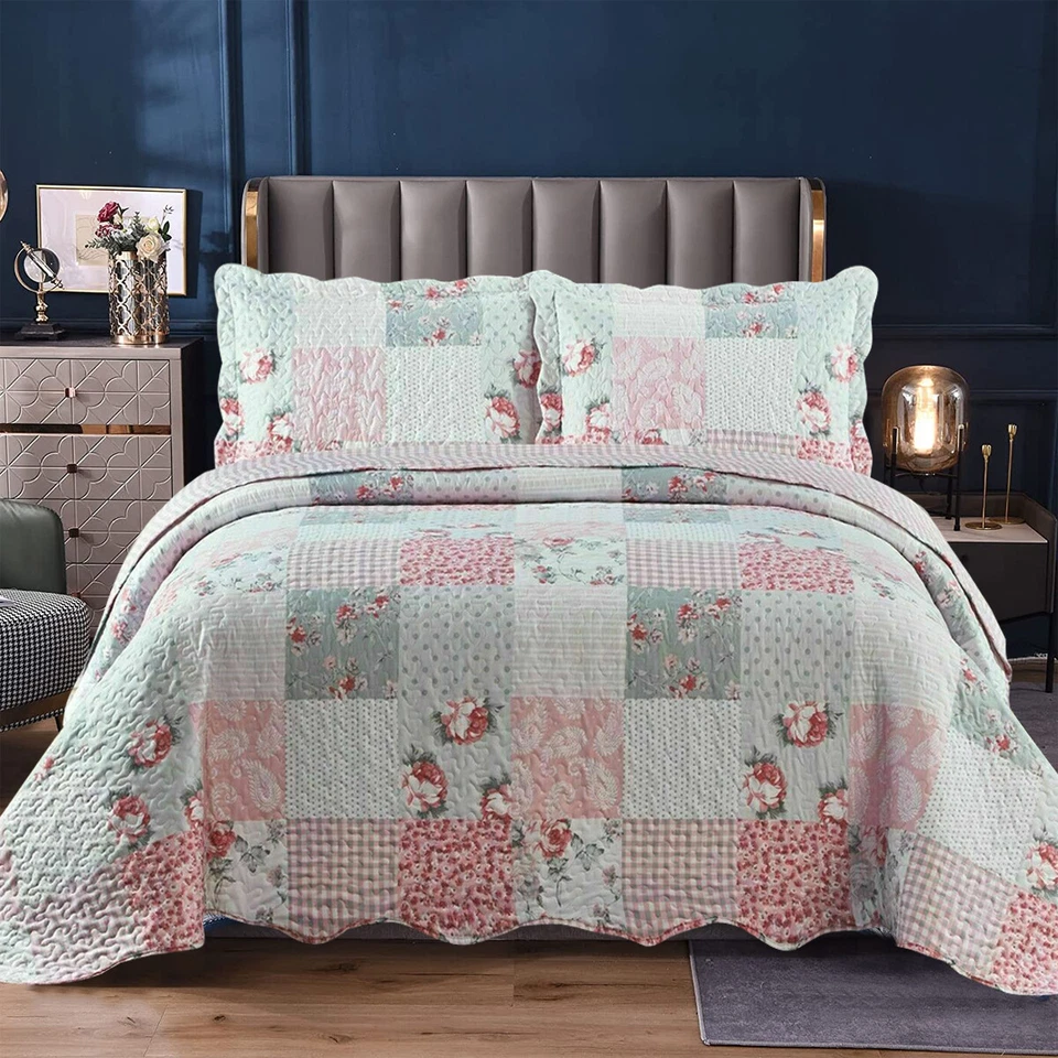 Patchwork 3 Piece Quilted Bedspread Set