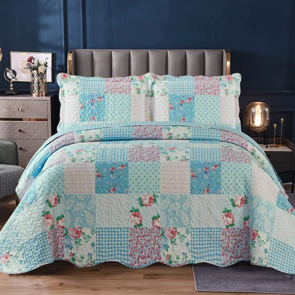 Patchwork 3 Piece Quilted Bedspread Set