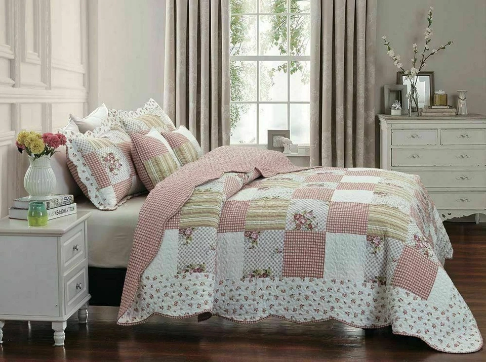 Patchwork 3 Piece Quilted Bedspread Set