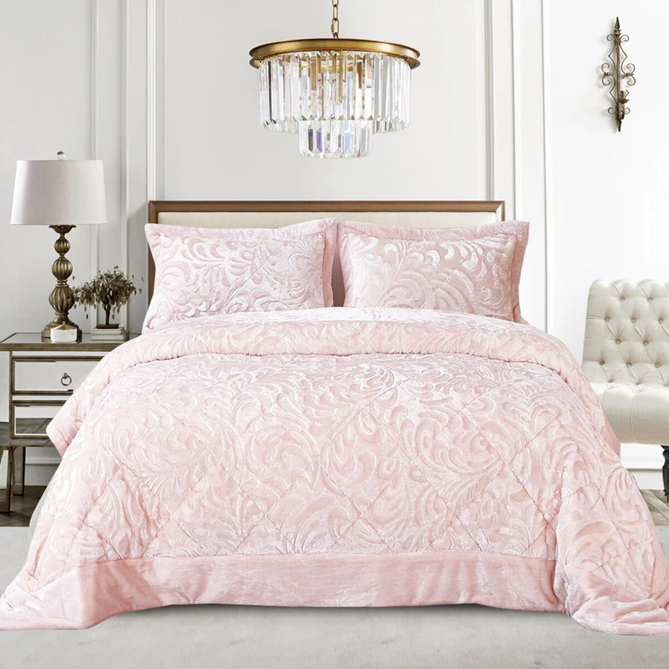 Teddy Fleece Velvet 3 Piece Quilted Bedspread Set