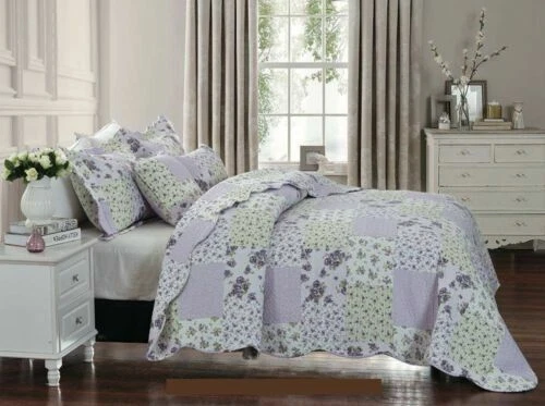 Patchwork 3 Piece Quilted Bedspread Set