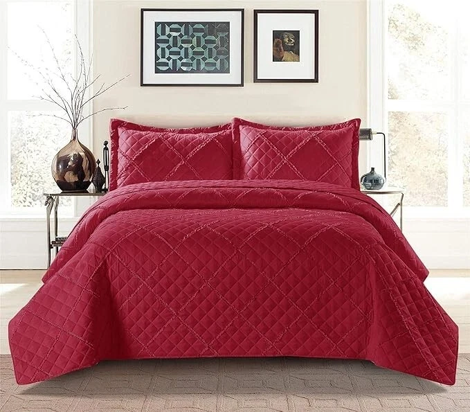 Ruffle Embossed 3 Piece Quilted Bedspread Set