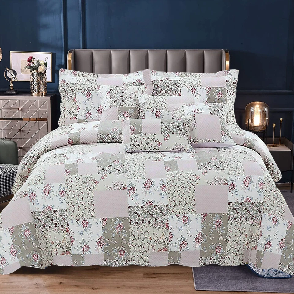 Patchwork 3 Piece Quilted Bedspread Set